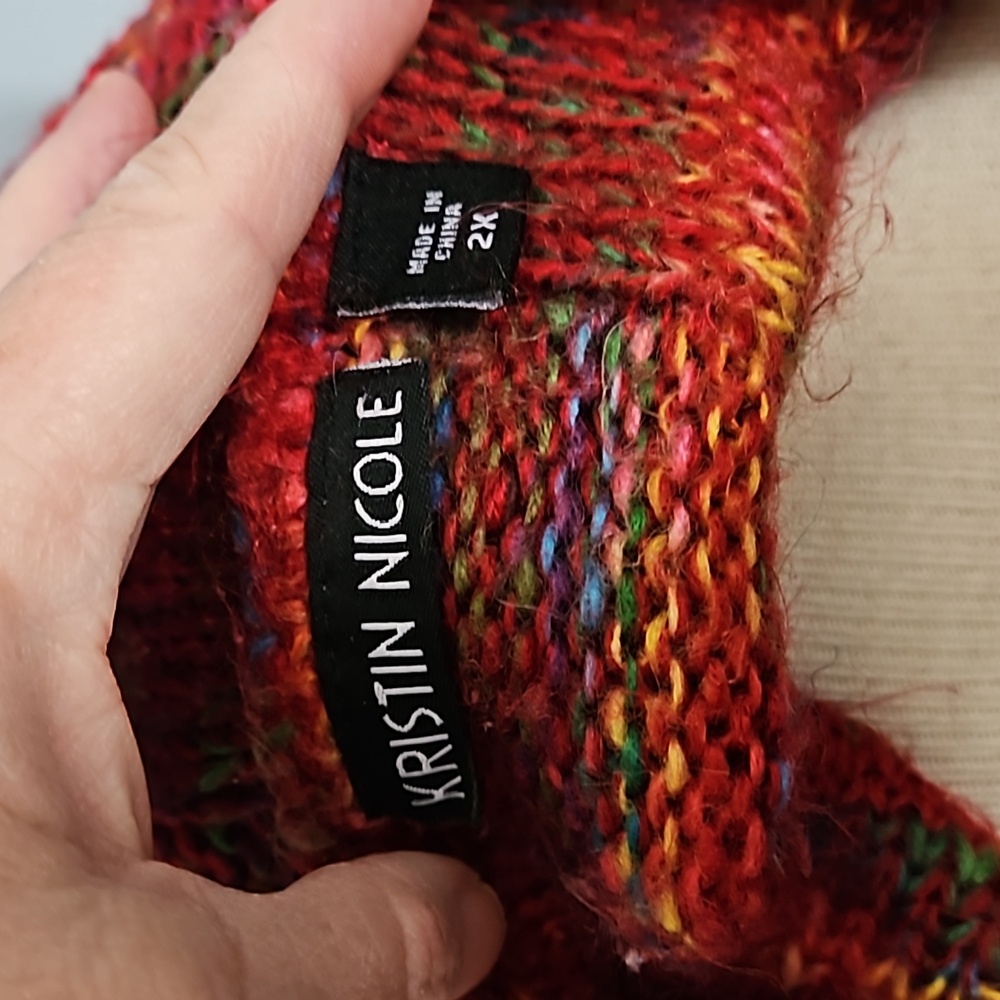 Kristin Nicole, acrylic, red, multicolored,  sweater with matching scarf,  2X - Picture 8 of 13
